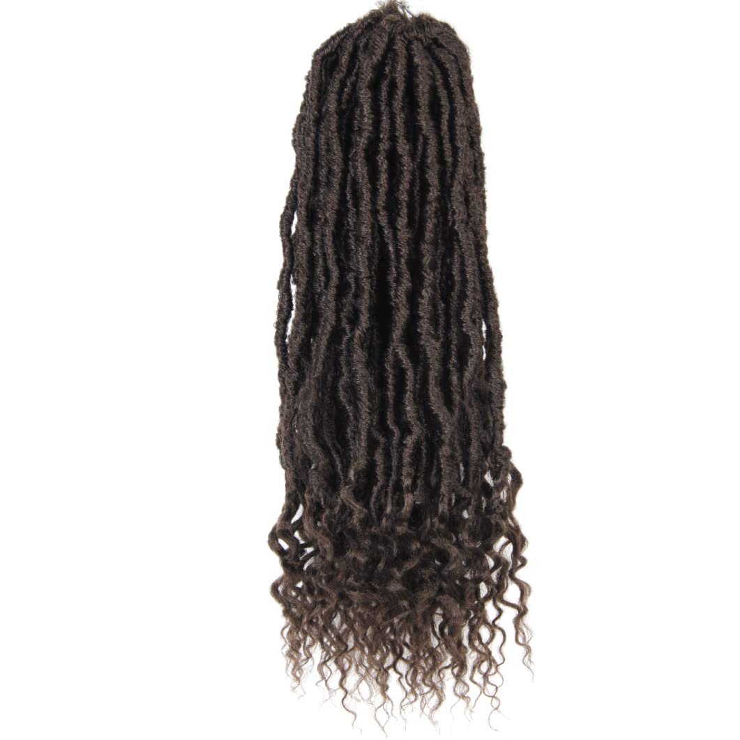 BOHOBABE 14 Inch New Faux Locs With Curly End 6 Packs Soft Locs Crochet Hair Short Natural Brown Crochet Braids (6Packs,4#)