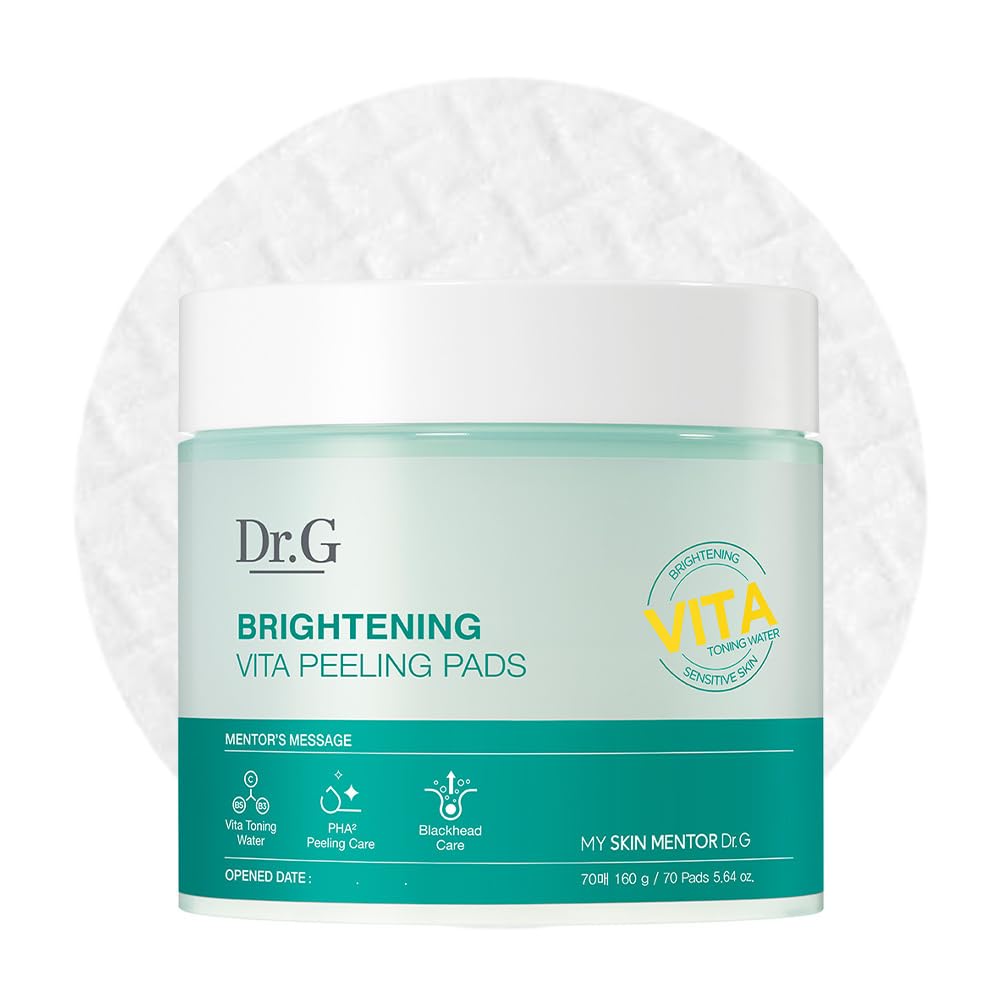 Dr.G Brightening Vita Peeling Toner Pads - Vitamin C, Niacinamide (B3) & B5 Facial Pads with PHA Exfoliant - Gentle Exfoliator f