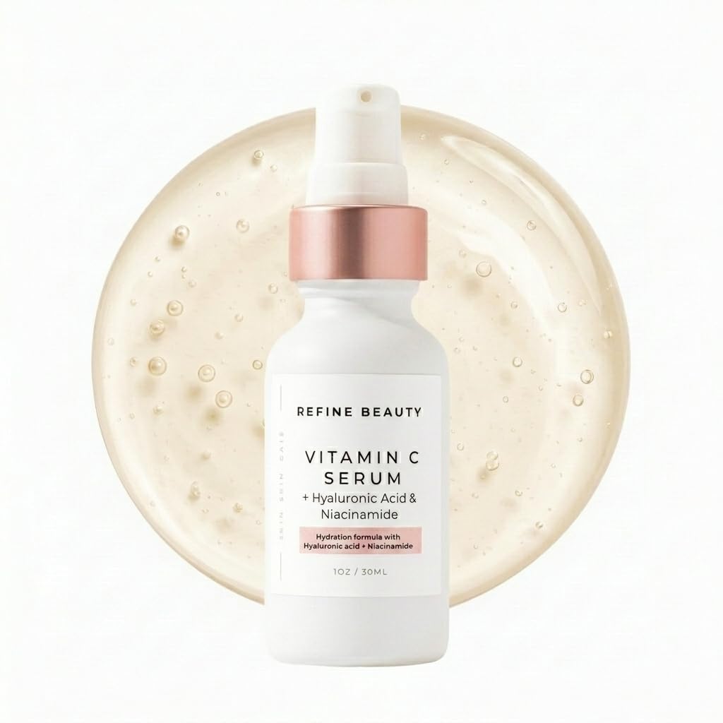 REFINE BEAUTY Vitamin C Serum with Hyaluronic Acid + Niacinamide for dark spots, fine lines and wrinkles to improve skin texture
