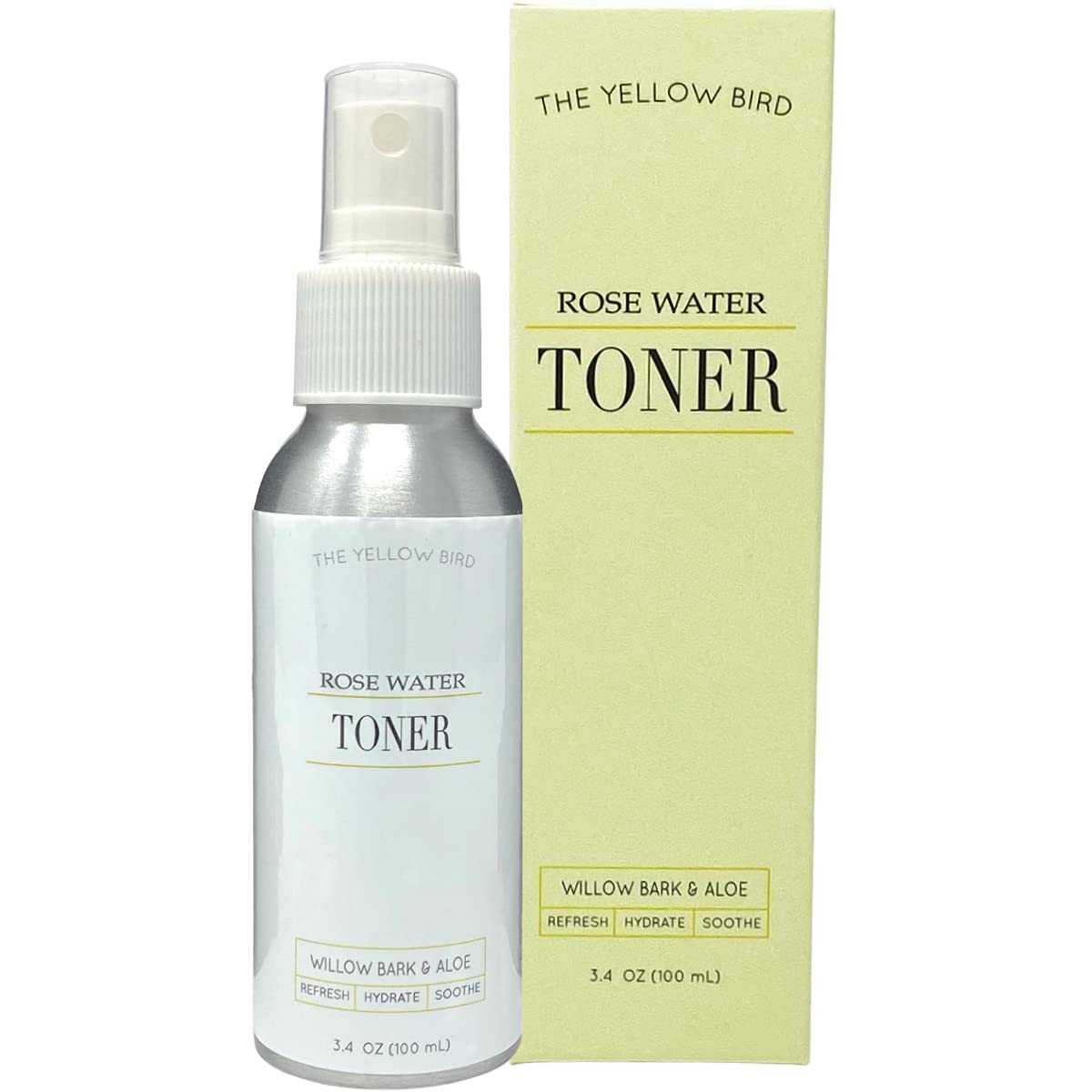 Yellow Bird Natural Rose Water Face Toner - Soothing Facial Hydration Spray, Calming Makeup Setting Mist, Moisturizer Willow Bar