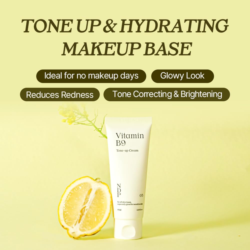 NATURAL DERMA PROJECT Makeup Primer Vitamin B9 Cream for Glowy (65ml / 2.19 Fl Oz) Korean Skincare, Tone Up, Glass Skin, Flawles