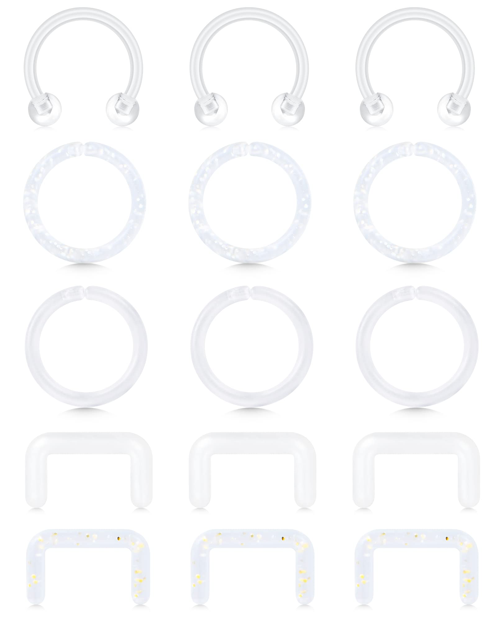 QWALIT Septum Retainer 16g Clear Septum Ring Plastic Septum Ring for Work Surgery Invisible Septum Piercing Retainer