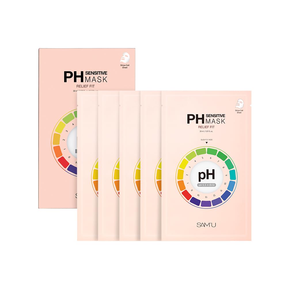 SAMU PH Sensitive Relief Fit Face Mask  RednessReducing & Calming Vegan Sheet Mask with 5 Cica Complex and Tea Tree, Soothing 
