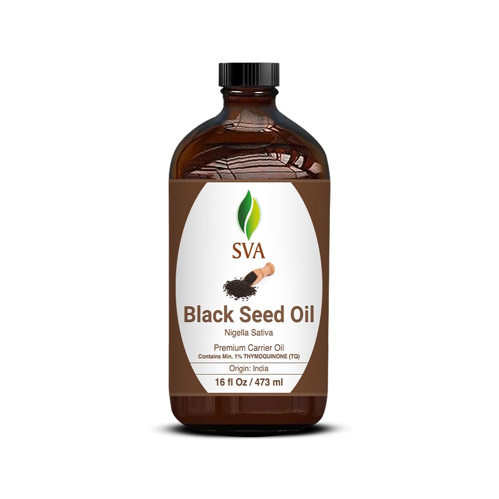 SVA Black Seed Oil - 16 Fl Oz - 100% Natural Cold Pressed Black Seed Oil - for Face, Skin Care, Hair Care, Scalp Massage & Body 