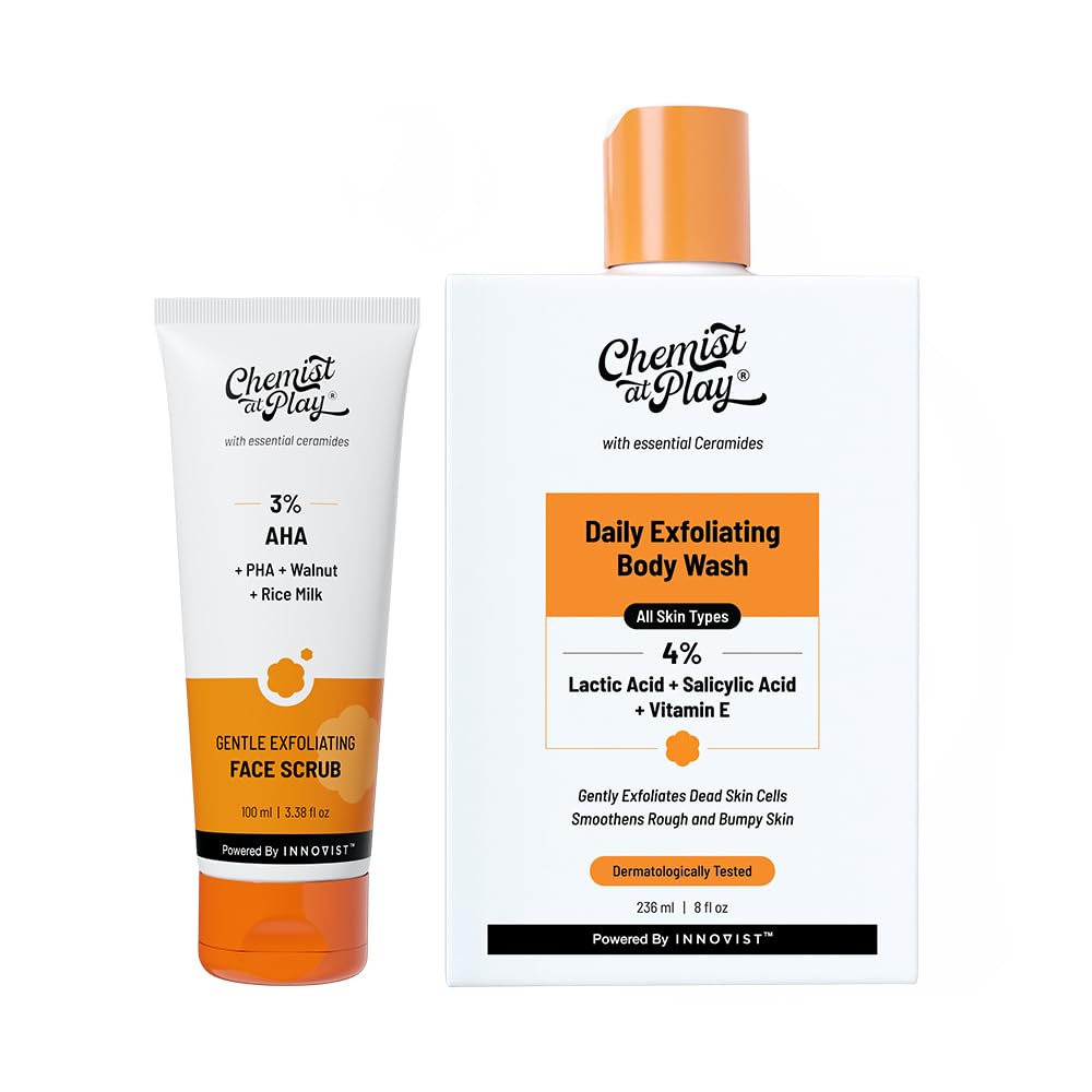 Chemist At Play Exfoliating Face Scrub (100G) + Exfoliating Body Wash (236Ml) | With Mandelic Acid, Walnut Beads, Lactic Acid, S