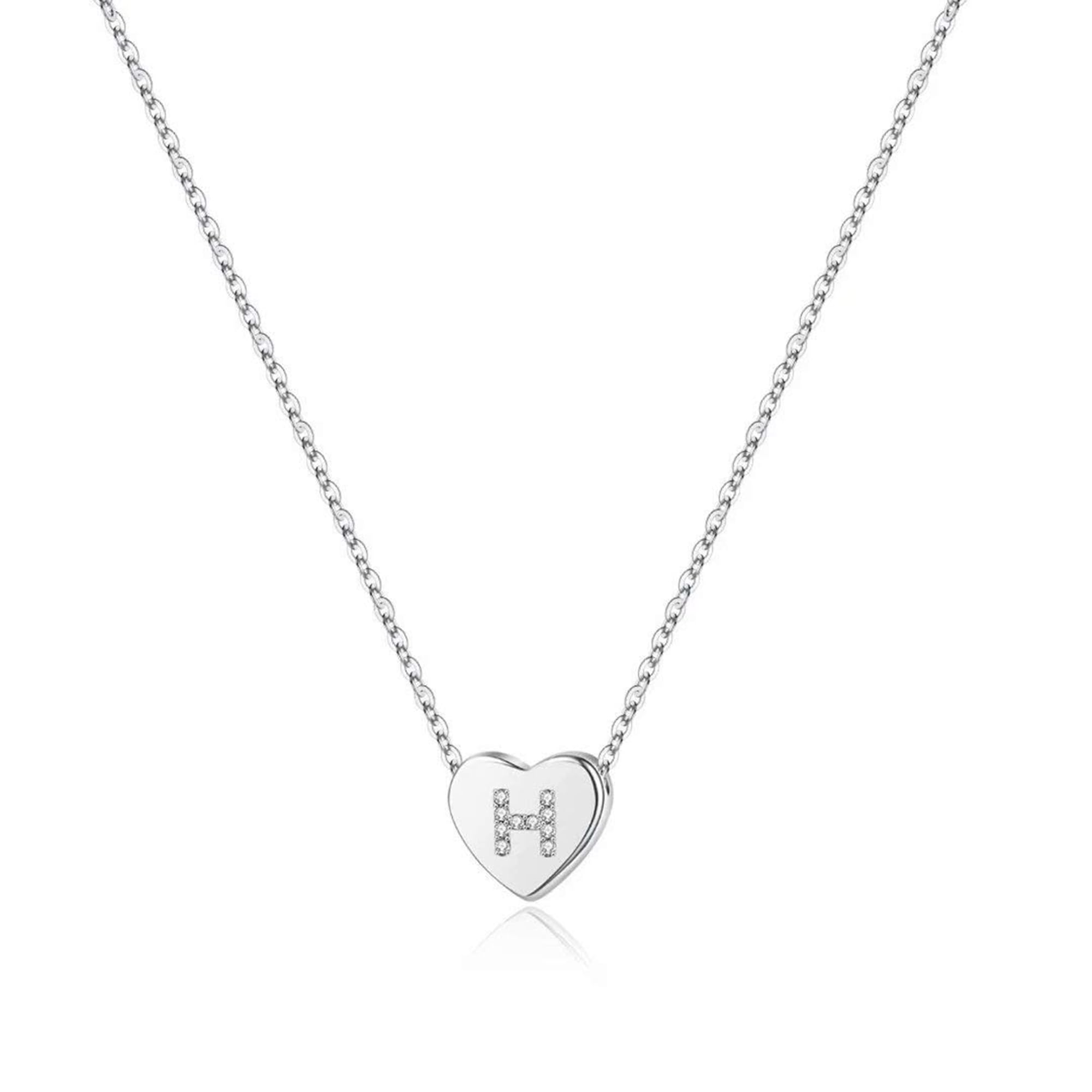 M MOOHAM Initial Necklace for Women, Silver Letter H Initial Heart Necklace for Women