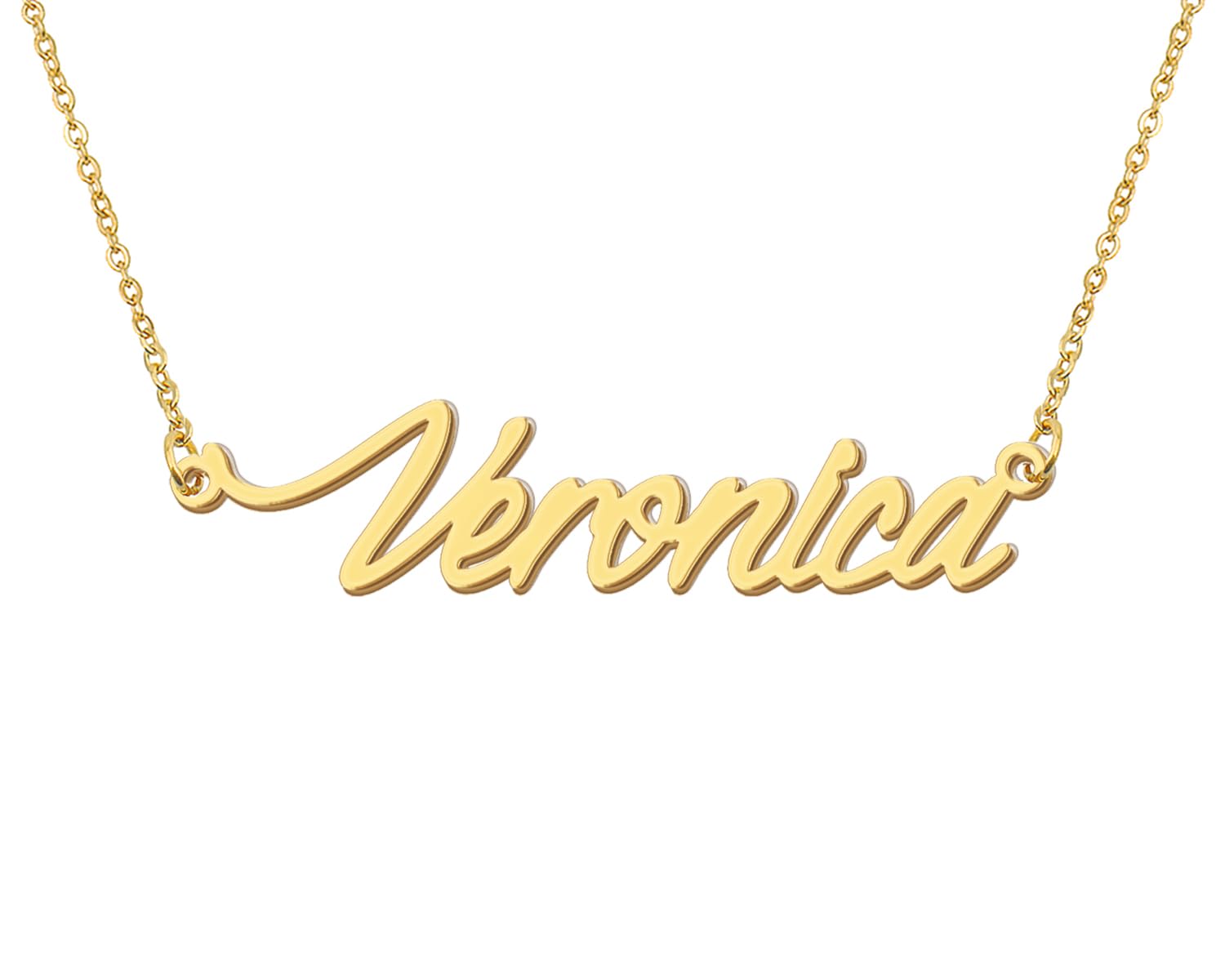 Aoloshow Veronica Dainty Name Necklace for Womens 18k Gold Plated Stainless Steel Nameplate Jewelry for Familys Christmas