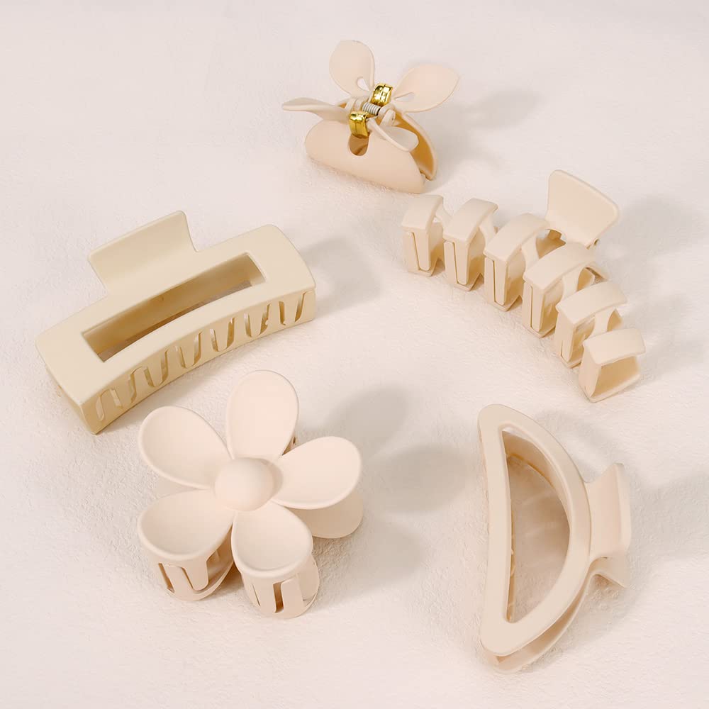 Ahoney 5 Pack Big Hair Clips for Thick Hair Neutral Matte Hair Claw Clips 3.4-4.3 Inch Jaw Clips for Hair Large Hair Clamp Butte