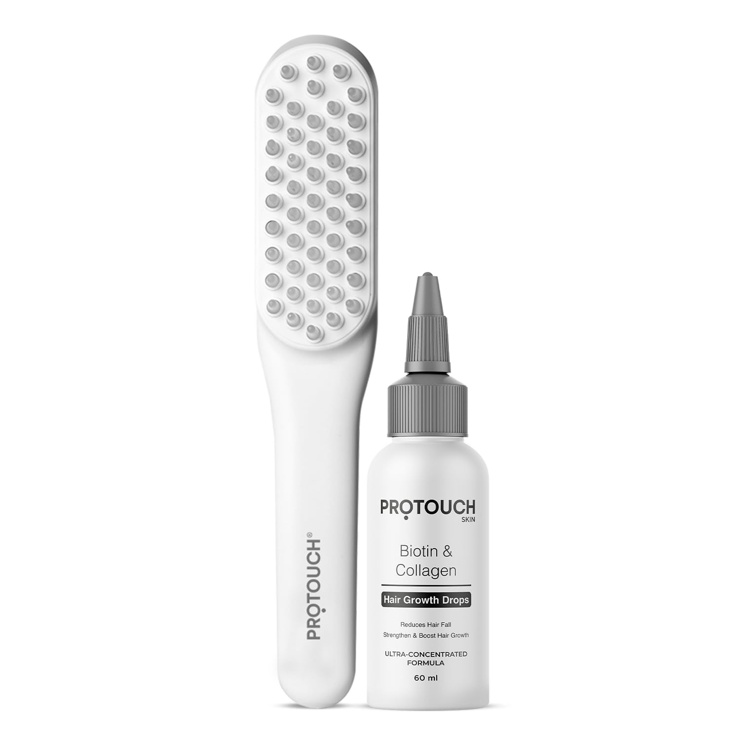 Protouch Complete Hair Growth Combo | Led Therapy Comb With Vibration Massage & Biotin Collagen Serum | Helps To Reduces Hair Fa
