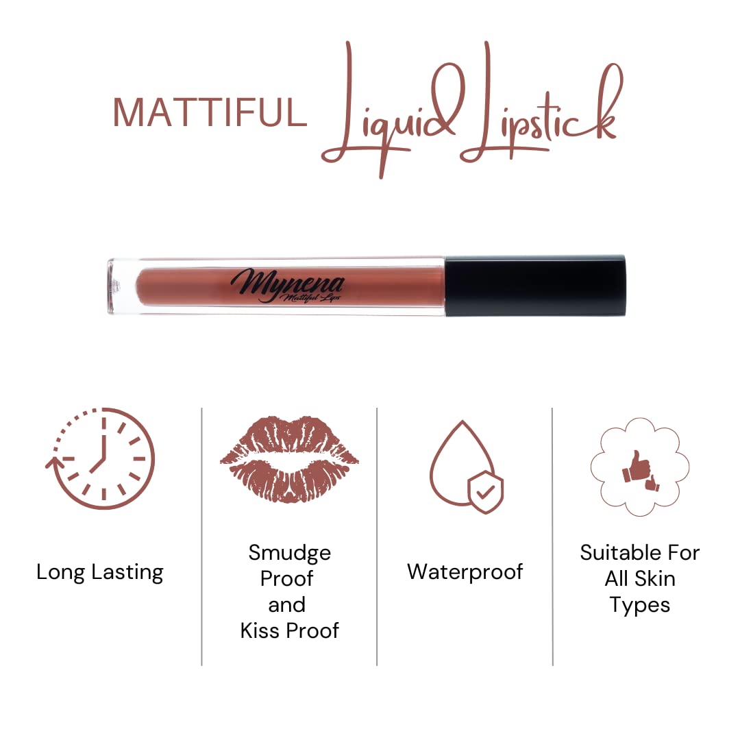 Mynena Terracota Brown Matte Lip Stain Long Lasting Kissproof Waterproof Lightweight No Smudge Talc-Free Mica-Free Gluten-Free A