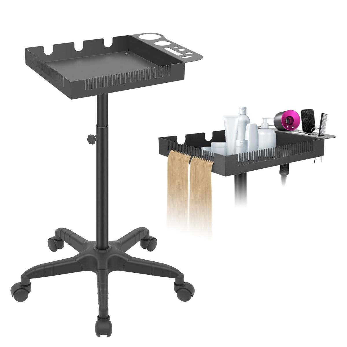 LEIBOU Rolling Salon Tray on Wheels, Metal Hairstylist Tray Rolling Cart for Hair Salon Station, Salon Trolley Cart with Holder 