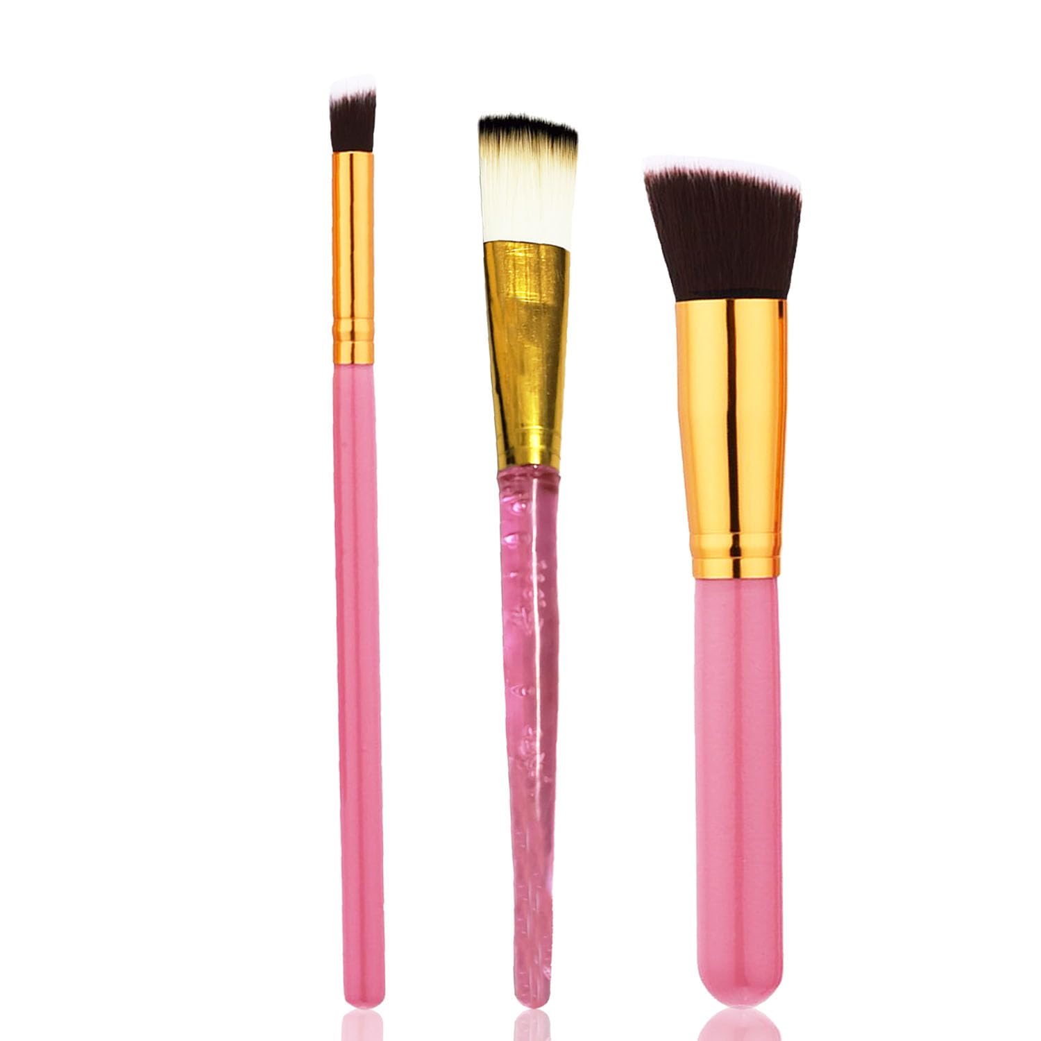 Blackboss Makeup Powder Foundation Angled Brushe Self Tanner Brush Eyeshadow Brush Crystal Flat Brush Pack Of 3 (Pink)