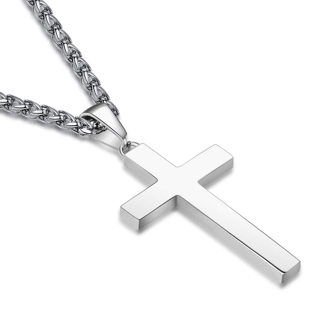 P. BLAKE Stainless Steel Cross Pendant Necklace for Men Boys Jewelry Gift, Chain Necklace 20 Inches
