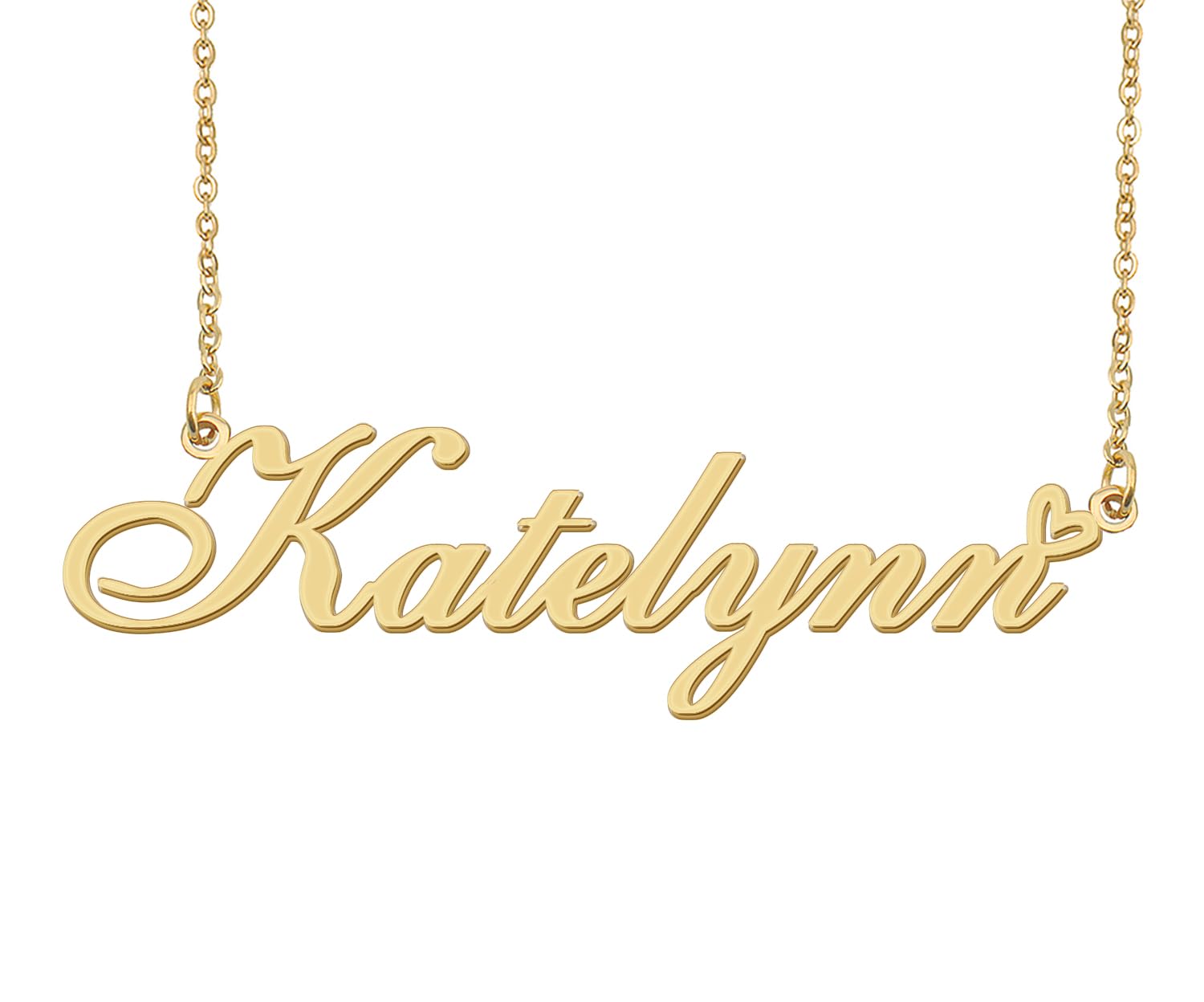Aoloshow Katelynn Name Necklace Heart Charm Pendant 18k Gold Plated Stainless Steel Jewelry for Womens Graduation
