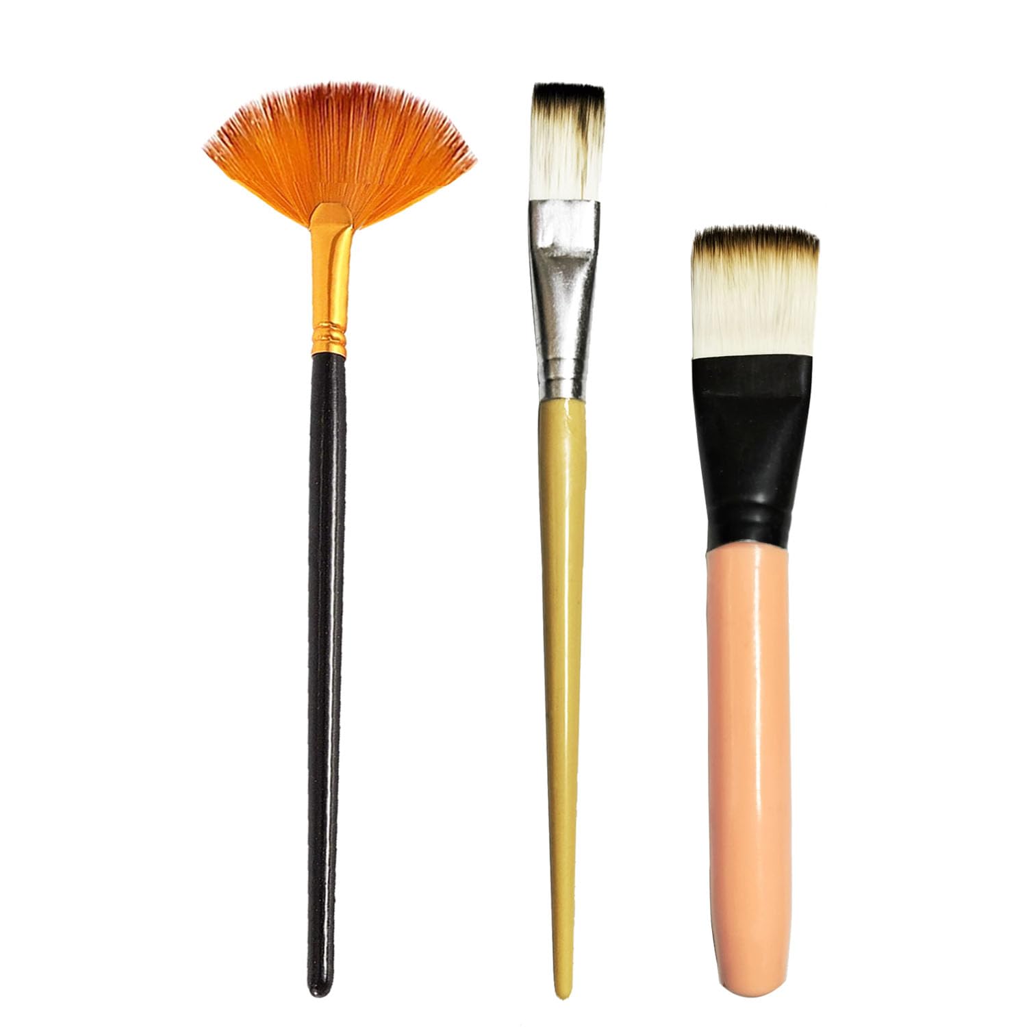 Blackboss Makeup Brushes Fan Brush For Makeup Nylon Hair Long Wood Rod Flat Brush For Makeup Pack Of 3 (Pink)