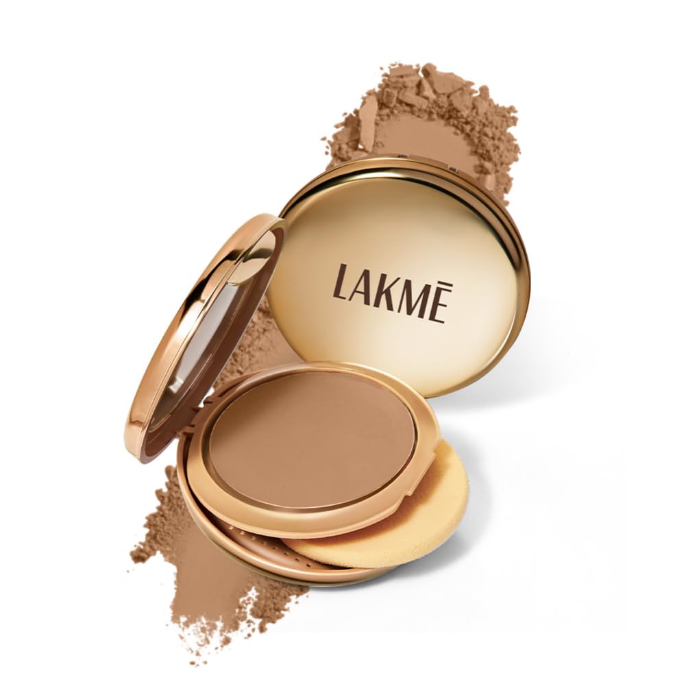 Lakme Unreal Dual Cover Pressed Powder, 2 In 1 Compact + Foundation, Non Cakey Coverage, Lightweight & Long Lasting Compact, 34 
