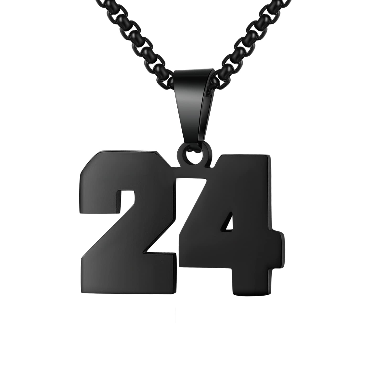Number Necklaces Personalized Necklaces Black Initial Number Pendant Stainless Steel Chain Movement Necklaces for Men Women (24)