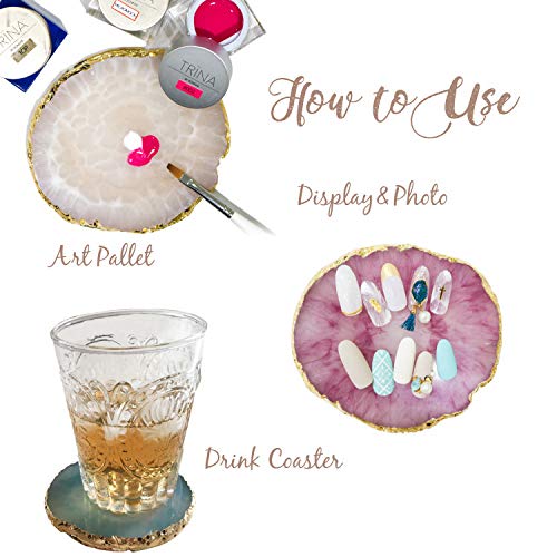 JASSINS Resin Nail Art Palette,Nail Art Painting Mixed Color Palette Gold Edge Nail Gel Color Makeup Display Board (Pink+White)