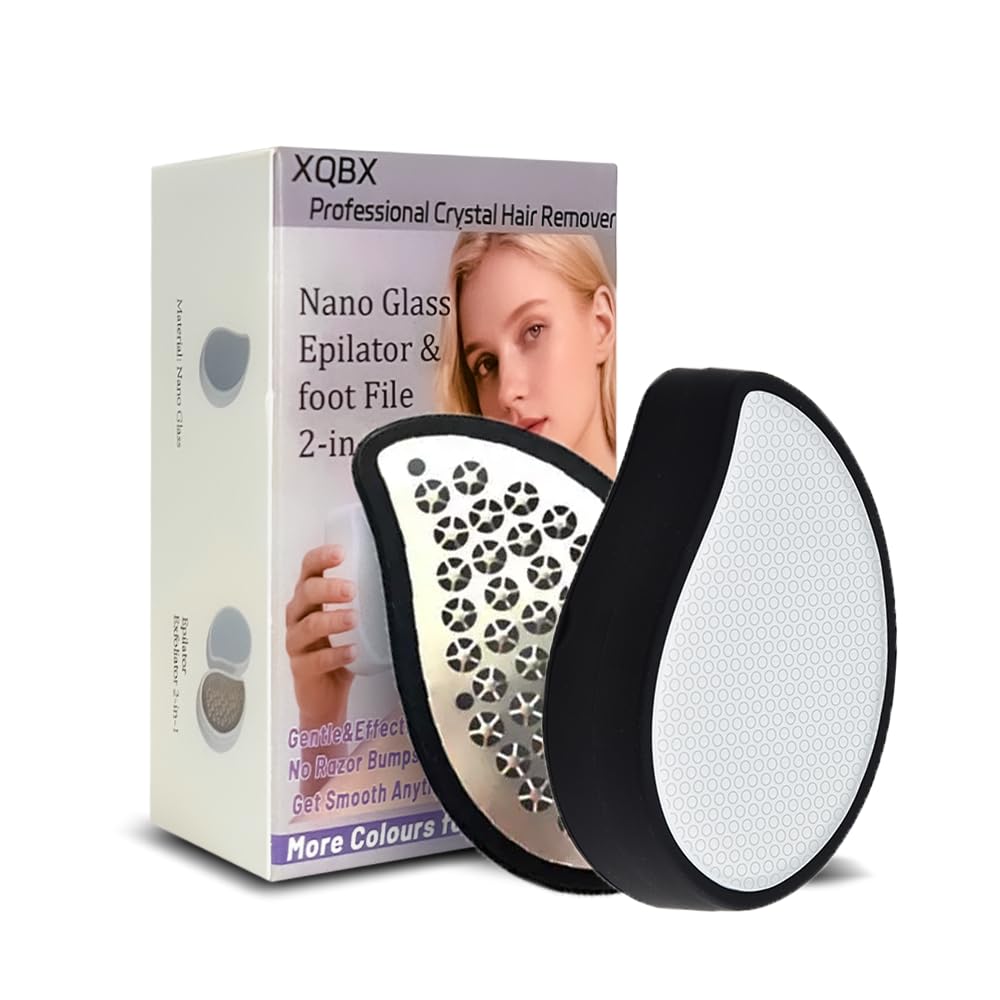 XQBX 2in1 Hair Removal & Foot Care Tool  Glass NanoCrystallization Hair Eraser (Prevents Razor Bumps) + Foot Exfoliator with