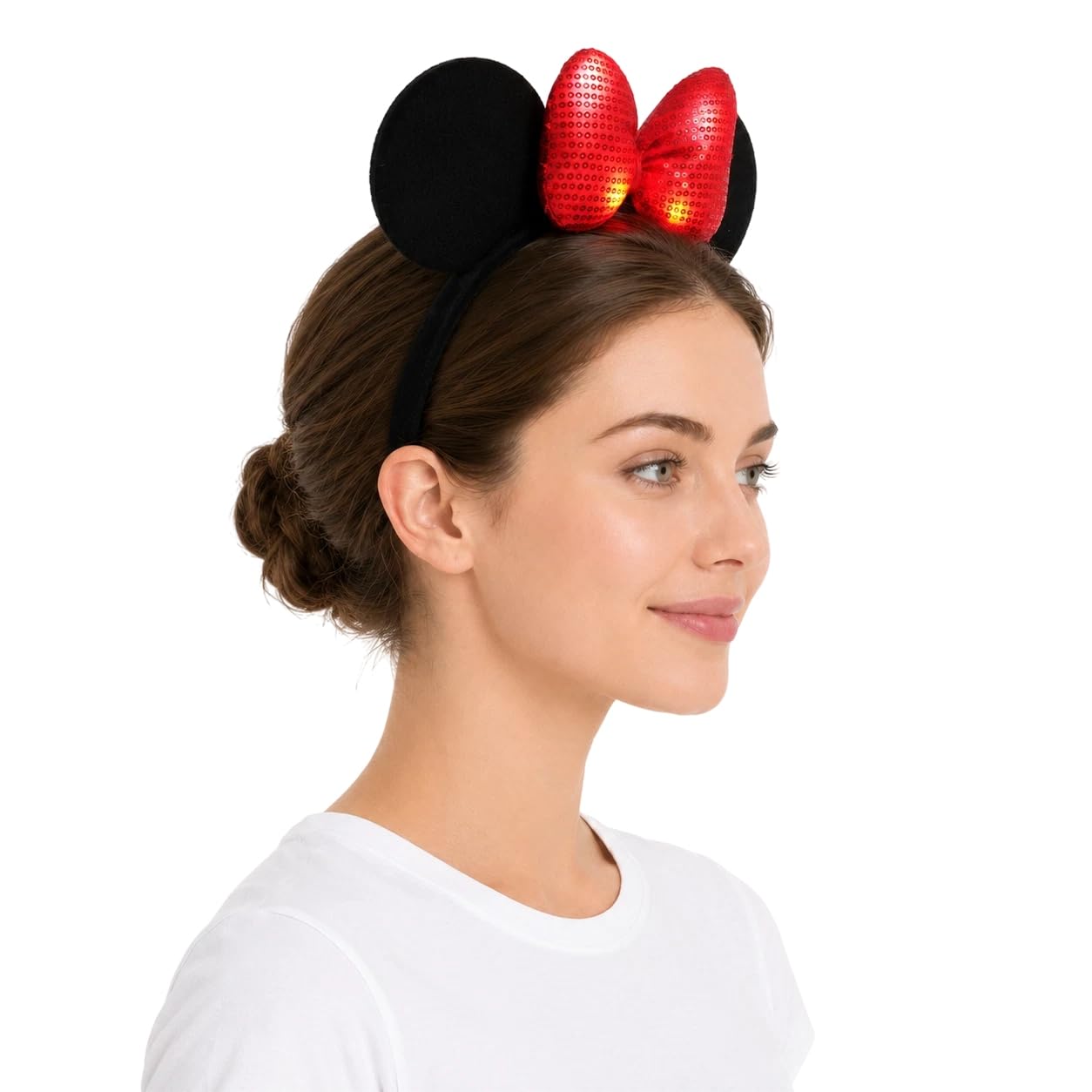 JIAHANG LED Mouse Ear Light Up Hair Bow Headband, Flash Glowing Party Decoration Headwear Hair Accessories for Women Girls