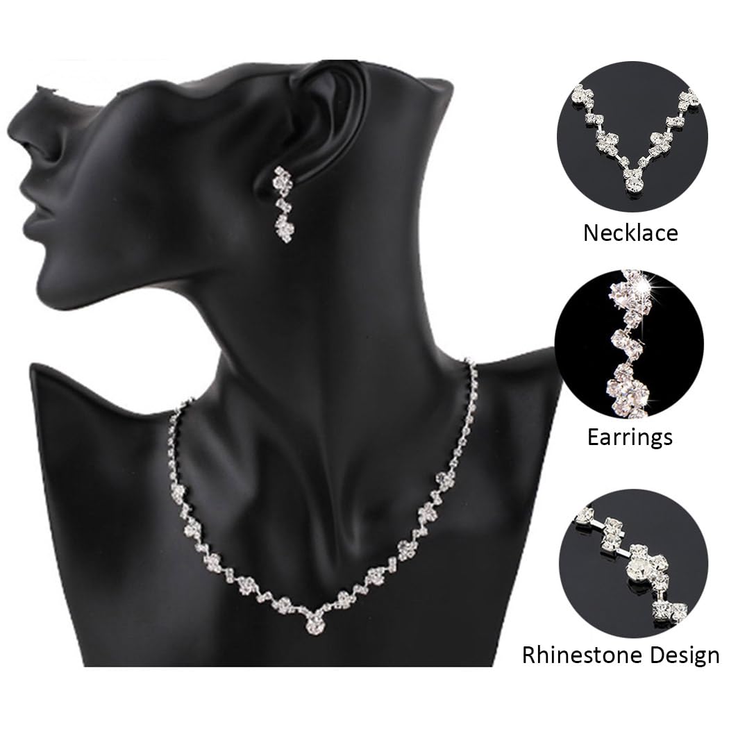 Unicra Bride Crystal Necklace Earrings Set Bridal Wedding Jewelry Sets Rhinestone Choker Necklace Prom Costume Jewelry Set for W