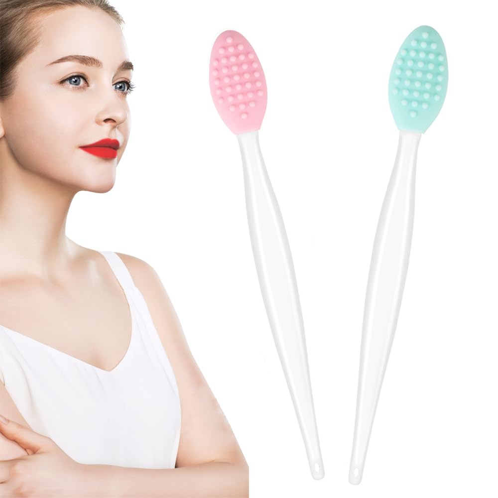 Lip Scrub Brush Scrubber Tool Exfoliator Silicone Exfoliating For Dark Lips (2 Pcs, Mix)