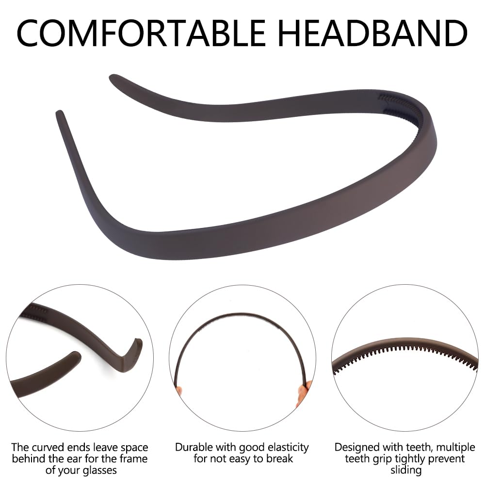 TOBATOBA Comfortable Headbands for Glasses Wearers - 6 Pack Plastic Non-Slip Hairbands in Matte Color 1, No Pressure, No Headache