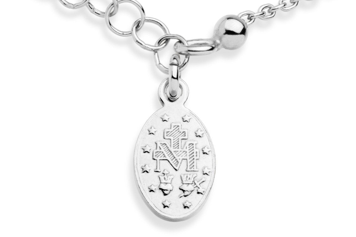 Miabella 925 Sterling Silver Italian Rosary Cross Bead Charm Link Chain Bracelet for Women Teen Girls, Adjustable, Made in Italy
