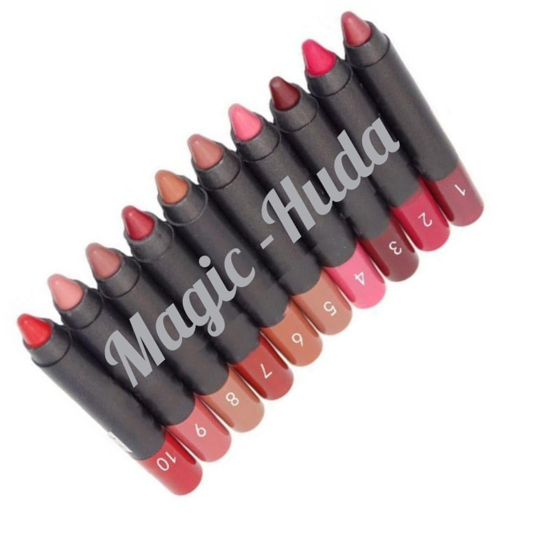 Magic Huda Combo Bold Matt Crme Long Lasting Crayon Lipstick For Girls,Multicolor Crme Finish Pack Of 12
