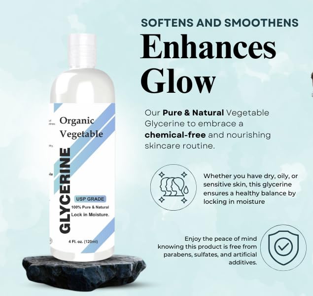 Raslok 100% Pure & Natural Vegetable Glycerine | For Skin & Hair | Versatile Skin Care, Softening And Moisturizing 4 Fl Oz - 120