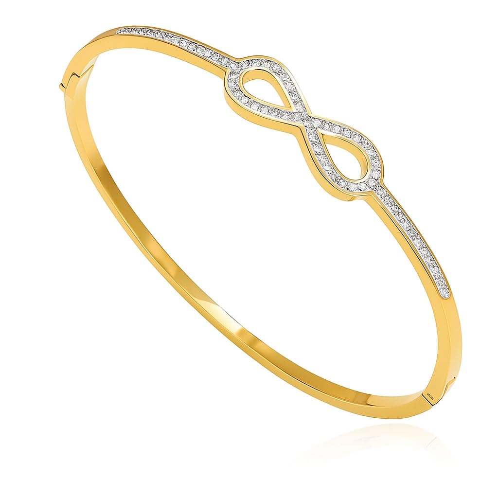 MEENAZ Anti Tarnish Jewellery | Gold Stainless Steel Openable Crystal Bracelet for Women Stylish Infinity | Stone Kada Cuff Bang