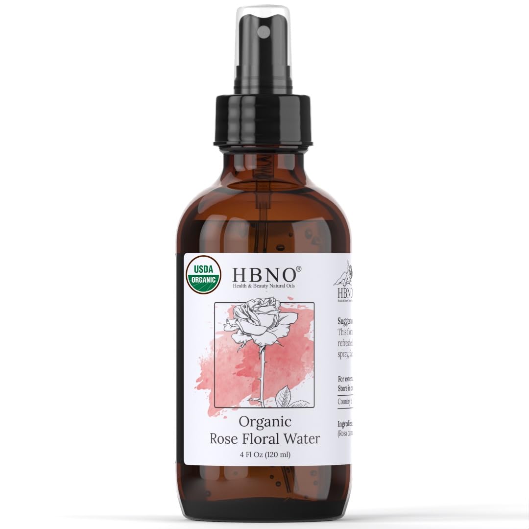 Hbno California Bottled Organic Rose Water For Face 4 Fl Oz (120Ml) - Usda Certified Organic Rose Water Spray For Face - Pure Ro