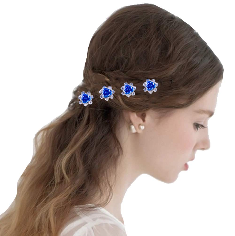 inSowni 40pcs Bridal Wedding Rhinestone Rose Flower U-shaped Hair Pins & 6pcs Twist Pearl Hairpins Headpiece Set in Gift Box for