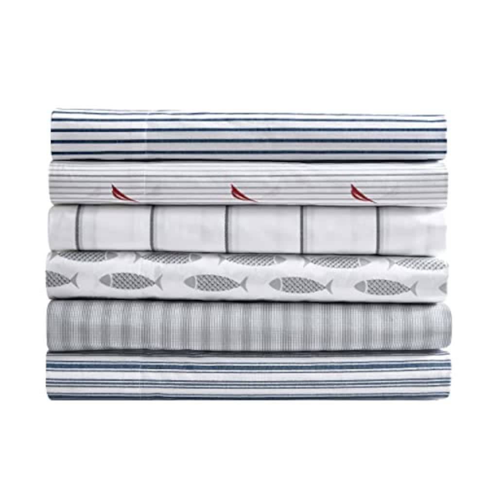 Nautica- Twin Sheet Set, cotton Percale Bedding Set, crisp  cool, Lightweight  Breathable (Harmead Navy, Twin)