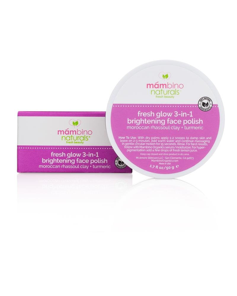Mambino Organics Fresh Glow 3-In-1 Face Scrub - All Natural Exfoliating Face Wash 1.7 Ounces (2-PACK)