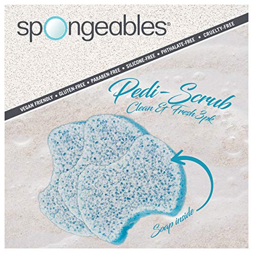 Spongeables Pedi Scrub Exfoliating Foot Sponges, 3 Count, Loofah, Clean & Fresh, Model PDS20-AMZ