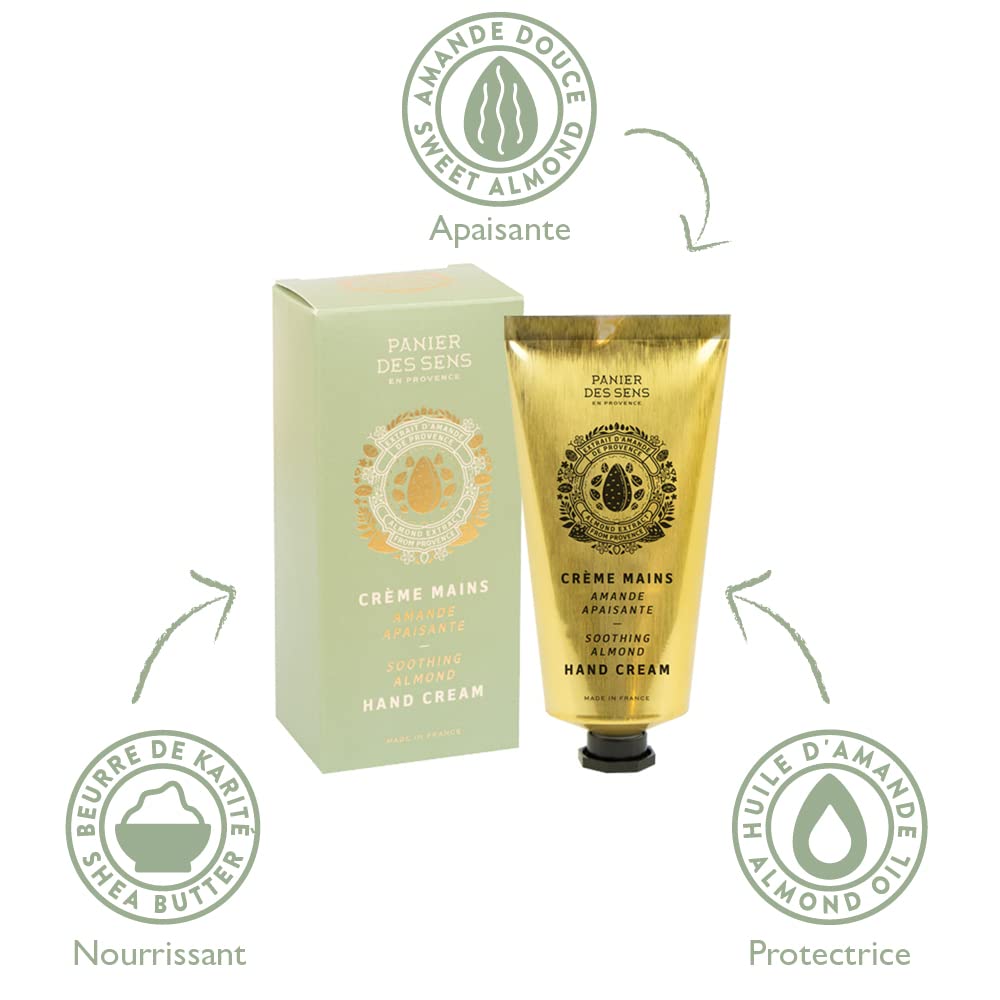 Panier des Sens - Hand Cream for Dry Cracked Hands and Skin - Almond Hand Lotion, Moisturizer, Mask - With Shea Butter and Sweet