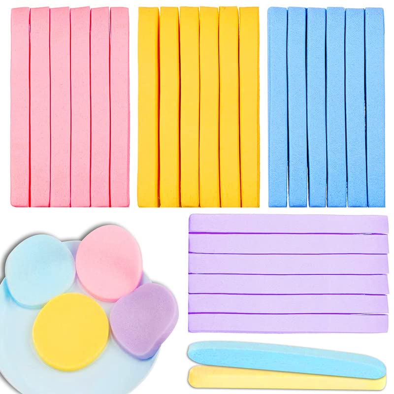 Fameza 12 Pcs Compressed Facial Sponge, Multicolor Rectangular Synthetic Cellulose Sponge Pad Exfoliating Wash Makeup Removal Fo