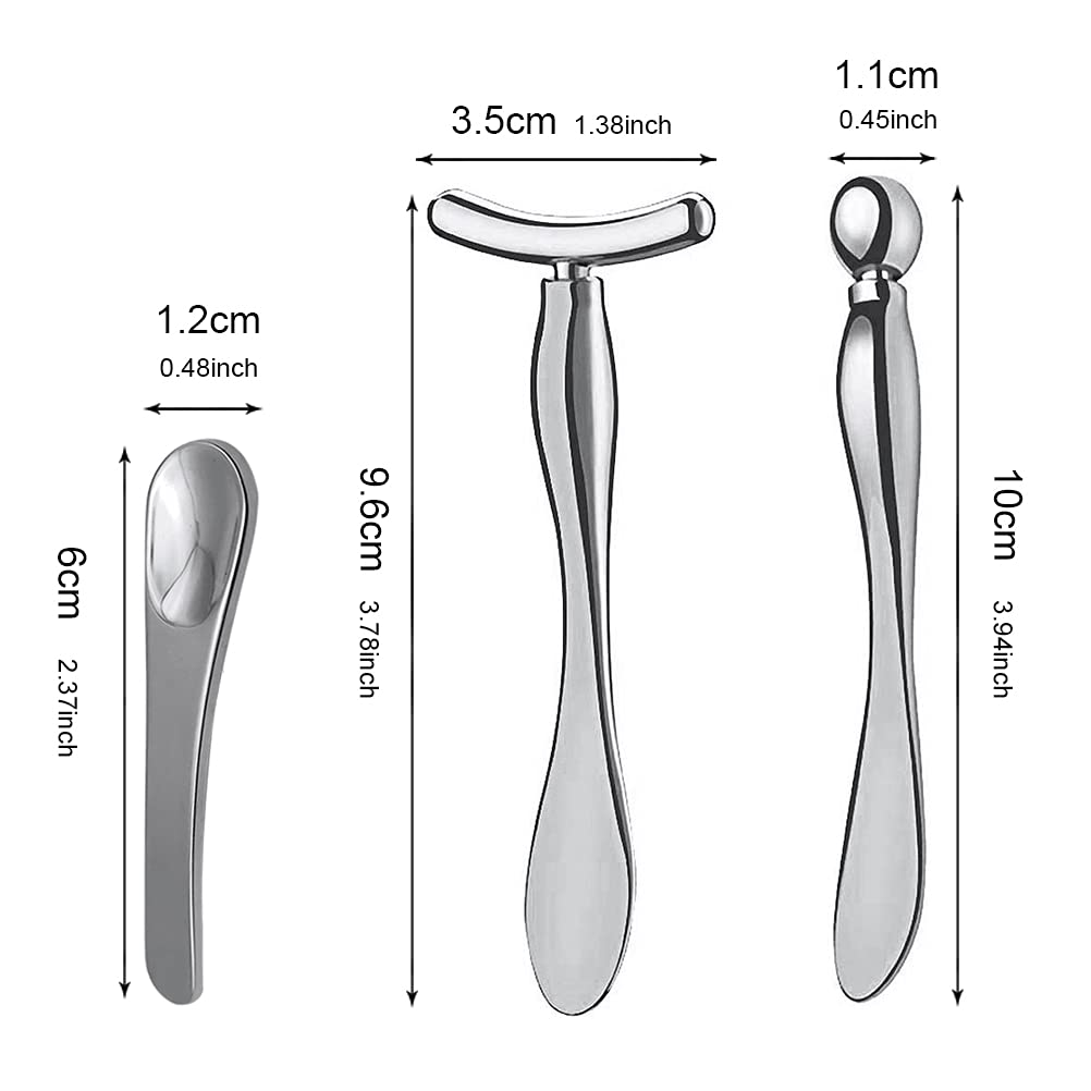 3 Pcs Metal Eye Cream Applicator Tool, Eye Roller Massage Sticks And Makeup Cream Spoon, Facial Massager For Reducing Puffiness