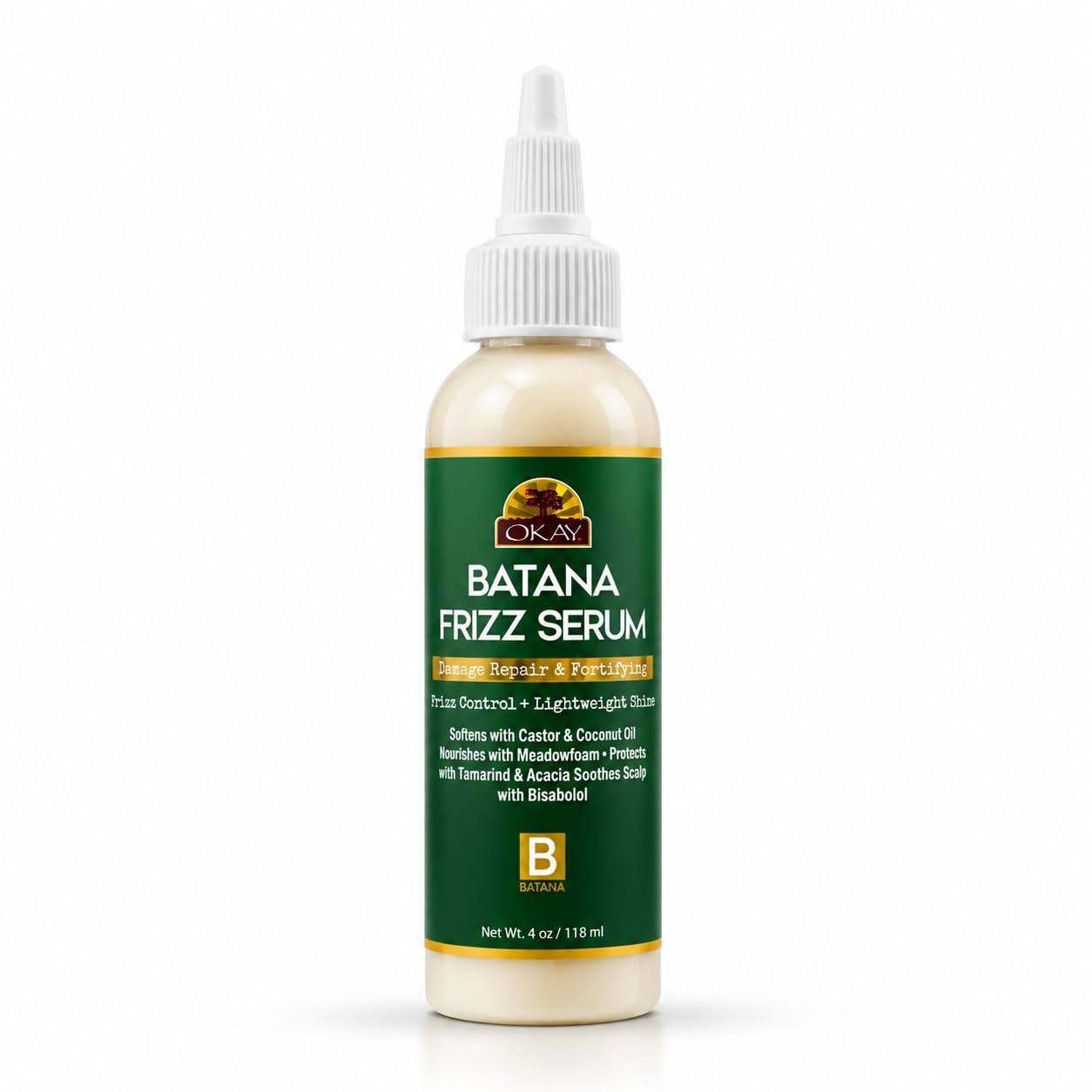 OKAY Batana AntiFrizz Hair Serum 4 oz Batana & Argan Oil Hair Serum for Frizz Control, Shine & Smooth Hair Lightweight Leavein