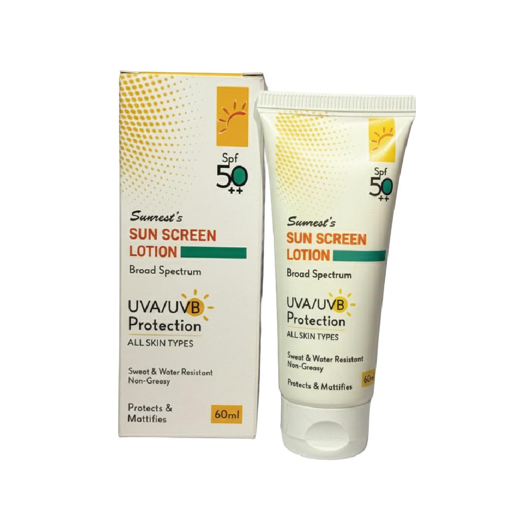 Sunrests SunScreen Lotion SPF 50++, Broad Spectrum UVA/UVB Shield, Water & Sweat Resistant, OilFree, NonGreasy Mattifying  6