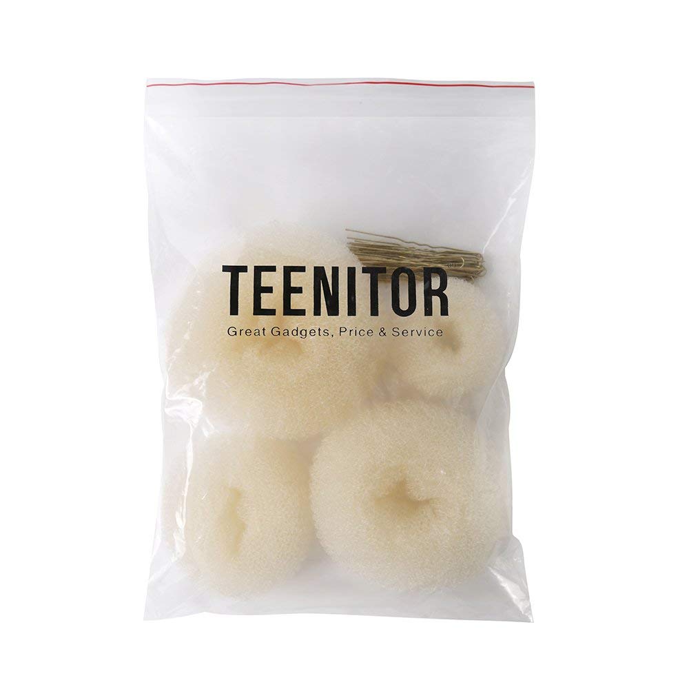 Hair Bun Shaper Set,Teenitor 4 Hair Pcs Donut Bun Maker(Extra-Large, Medium, Small) With Bobby Pins Blonde 20Pcs, Doughnuts Ring