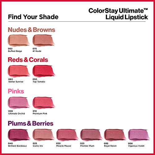 Revlon Liquid Lipstick, Face Makeup, Colorstay Ultimate, Longwear Rich Lip Colors, Satin Finish, 040 Brilliant Bordeaux, 0.07 Oz