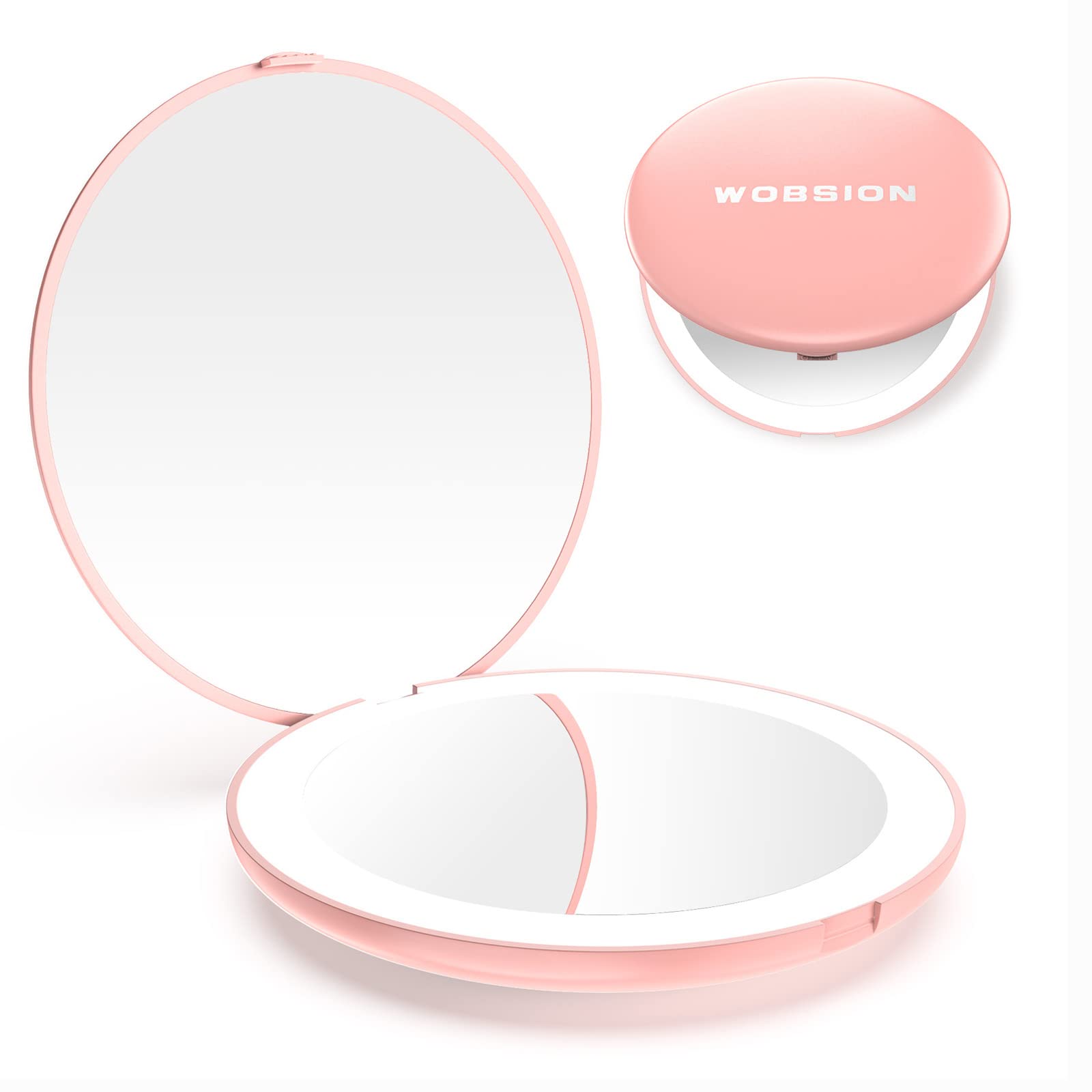 Wobsion Compact Mirror With Light, 1X/10X Magnification Travel Makeup Mirror, Handheld 2-Sided Mirror, Compact Mirror For Purses