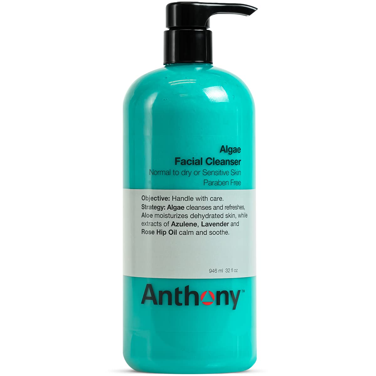 Anthony Algae Facial Cleanser, 32 Fl Oz - Algae, Aloe Vera, Azulene, Lavender & Rose Hip Oil for Cleansing, Refreshing, Moisturi