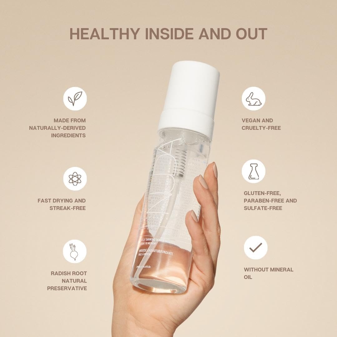 Nuda Self Tanning Water Mousse - Light To Medium | Streak & Transfer-Free Clear Self Tanner | Hydrating Sunless Tanner For A Nat
