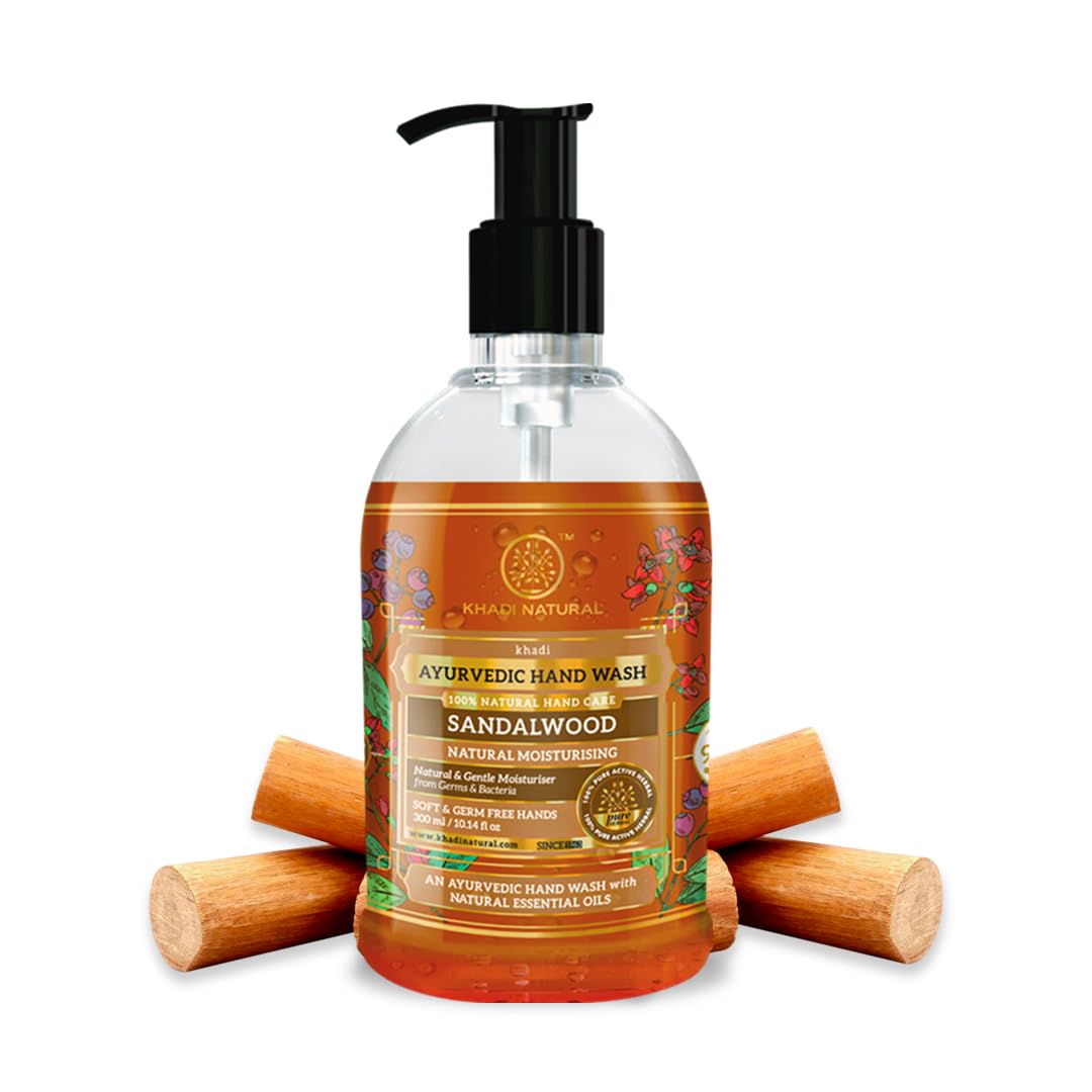 Khadi Natural Sandalwood Hand Wash | Purifying & Calming Cleanser | Gently Cleanses, Revives Skin | No Parabens | For All Skin T