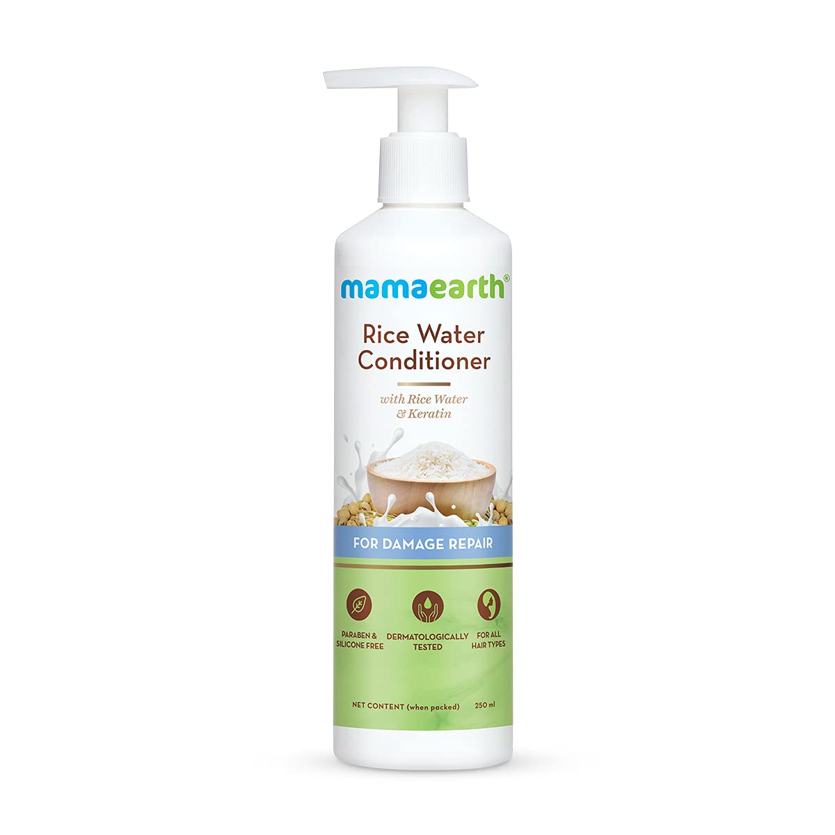 Mamaearth Rice Water Conditioner With Rice Water And Keratin For Damaged, Dry And Frizzy Hair - 250 Ml | Reduces Split Ends | Pr