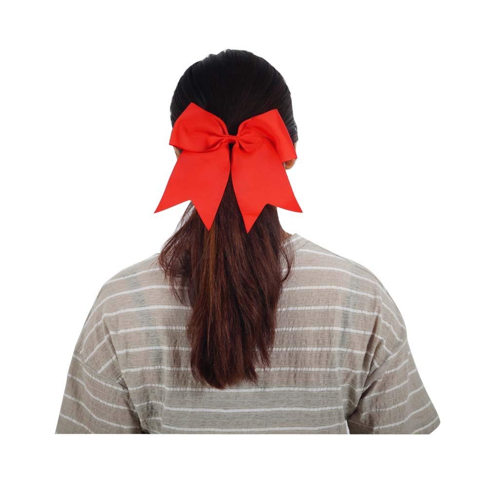 16Pcs 8 Large Cheer Hair Bows Ponytail Holder Elastic Band Handmade For Cheerleading Teen Girls College Sports (16 Pcs) (Red)