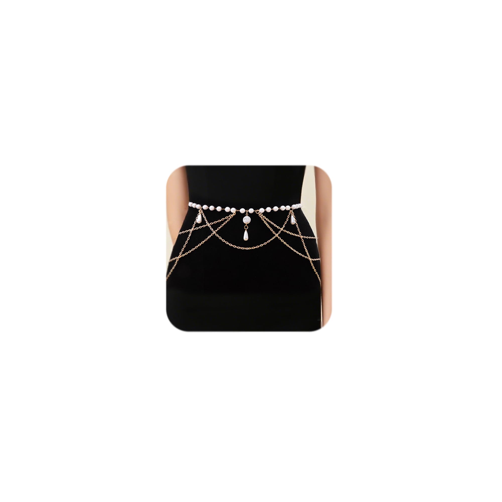 Rectyo Gallery Gold Belt Chain Belt For Women Fashion Plus Size Pearl Waist Chains Metal Layered Gold Belts Chains No Tarnish Tr